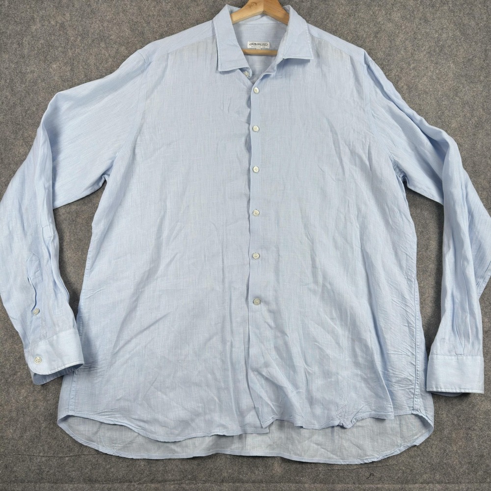Piattelli Shirt Mens 2XL Blue Linen Long Sleeve Dress Button Front Barneys NY - Picture 2 of 14